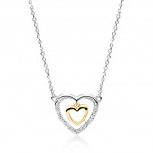 Colier argint inima cu pietre si inimioara placata cu aur galben DiAmanti Z1766NGR2-DIA
